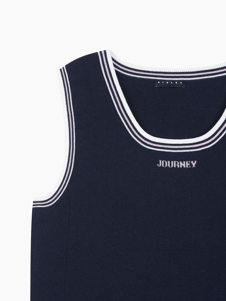 Dark blue knitted tank top with text - null - Dark Blue | Sisley K image number 4